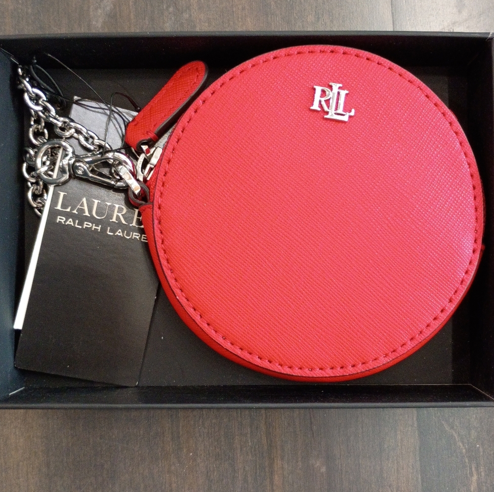 Ralph Lauren Round Red Leather Wristlet New
